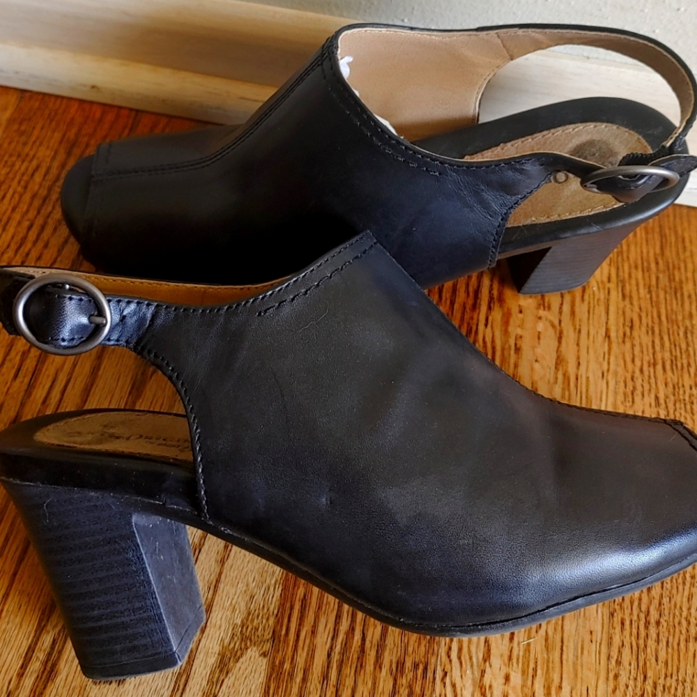 EarthOrigins Sydney Black Leather Peeptoe Heel Slip On Ankle Bootie Size 8 1/2